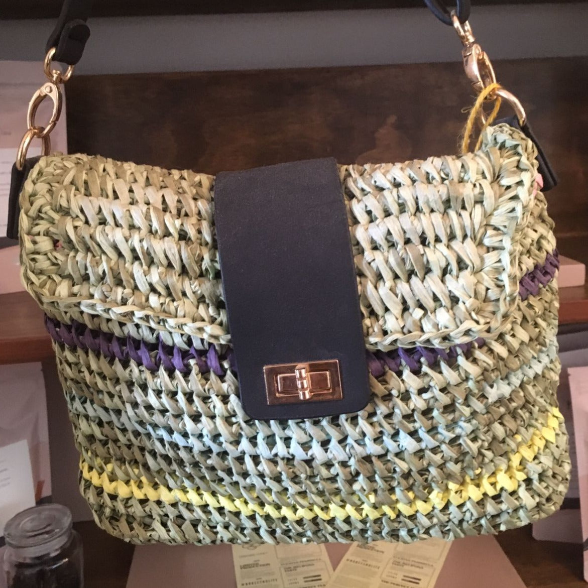hilo de mar bolsa rafia verde crossbody