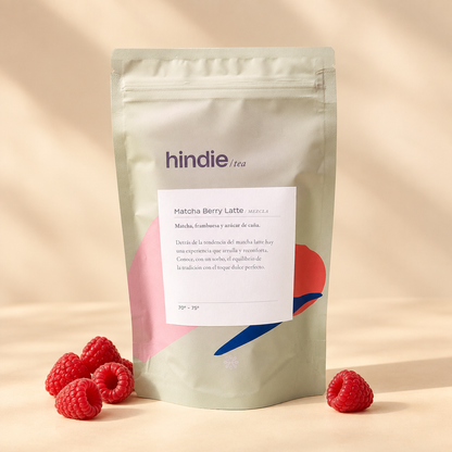 Bolsa de Matcha Berry Latte con frambuesas frescas, formato cuadrado