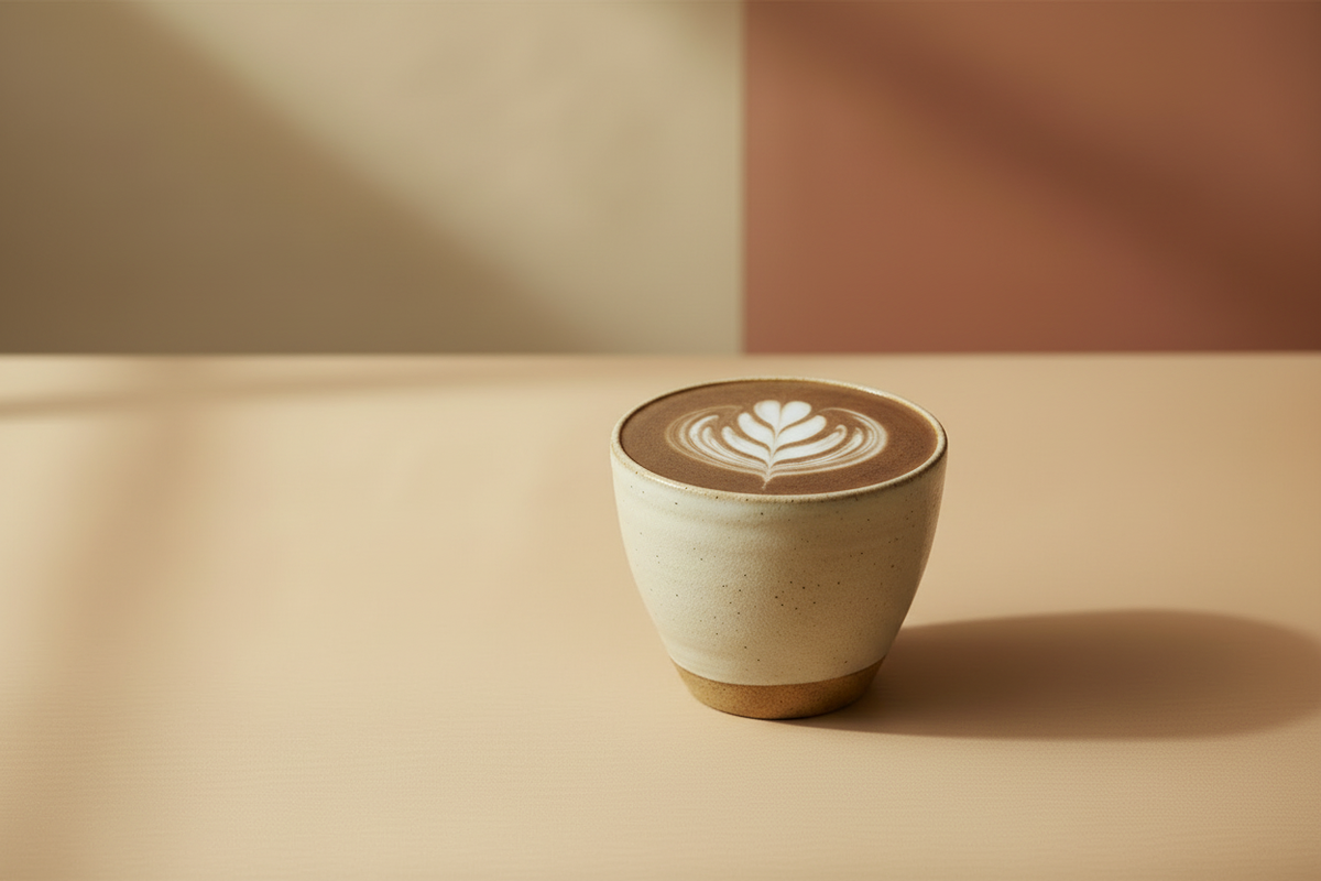Latte art de Hojichai con tono gris hojicha